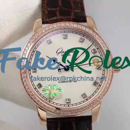 Replica Glashutte Original Senator Excellence 1-36-01-02-05-01 GF Rose Gold & Diamonds White & Diamonds Dial Swiss Calibre 36-01