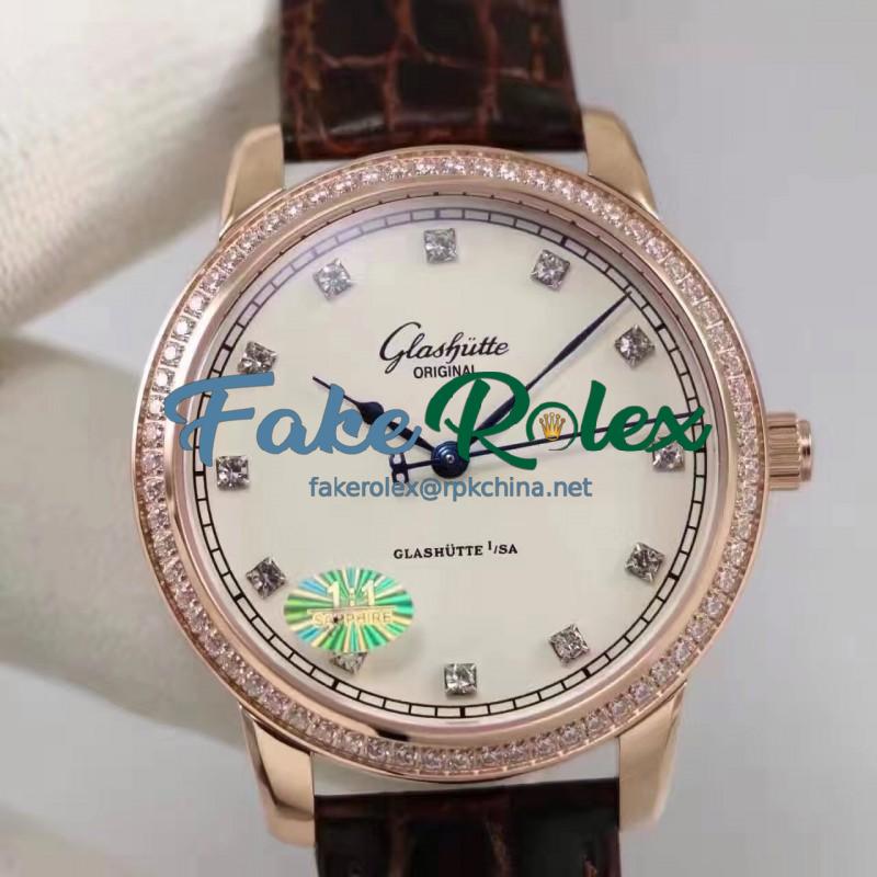 Replica Glashutte Original Senator Excellence 1-36-01-02-05-01 GF Rose Gold & Diamonds White & Diamonds Dial Swiss Calibre 36-01