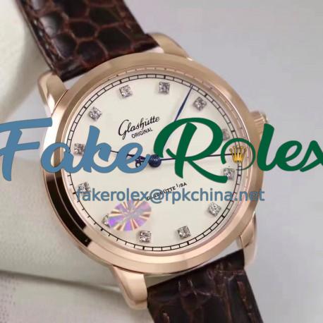 Replica Glashutte Original Senator Excellence 1-36-01-01-02-01 GF Rose Gold White & Diamonds Dial Swiss Calibre 36-01