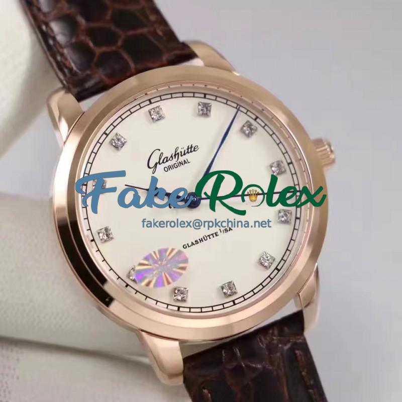 Replica Glashutte Original Senator Excellence 1-36-01-01-02-01 GF Rose Gold White & Diamonds Dial Swiss Calibre 36-01