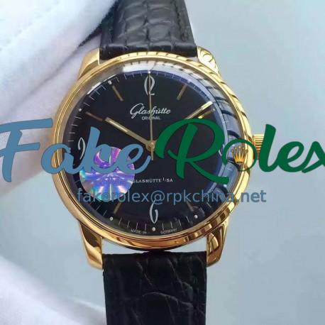 Replica Glashutte Senator Sixties 39-52-01-01-04 GF Rose Gold Black Dial Swiss Caliber 39-52