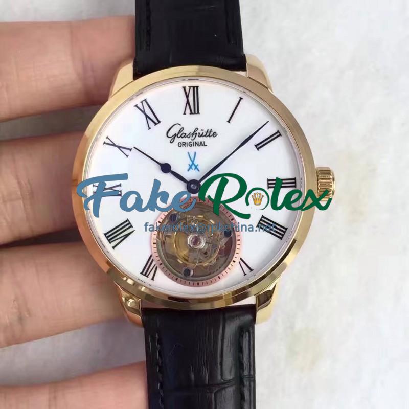 Replica Glashutte Original Senator Meissen Tourbillon 1-94-11-01-01-04 Yellow Gold White Dial Swiss Tourbillon