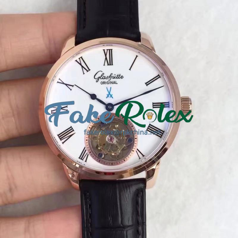 Replica Glashutte Original Senator Meissen Tourbillon 1-94-11-01-01-04 Rose Gold White Dial Swiss Tourbillon