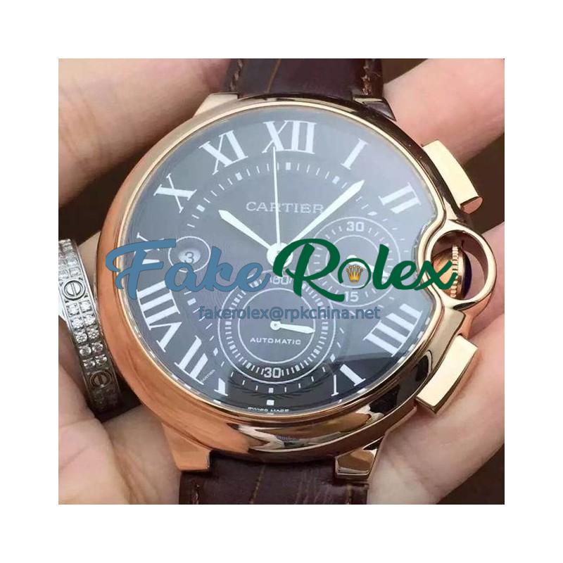 Replica Cartier Ballon Bleu Chronograph Rose Gold Black Dial Swiss 7750