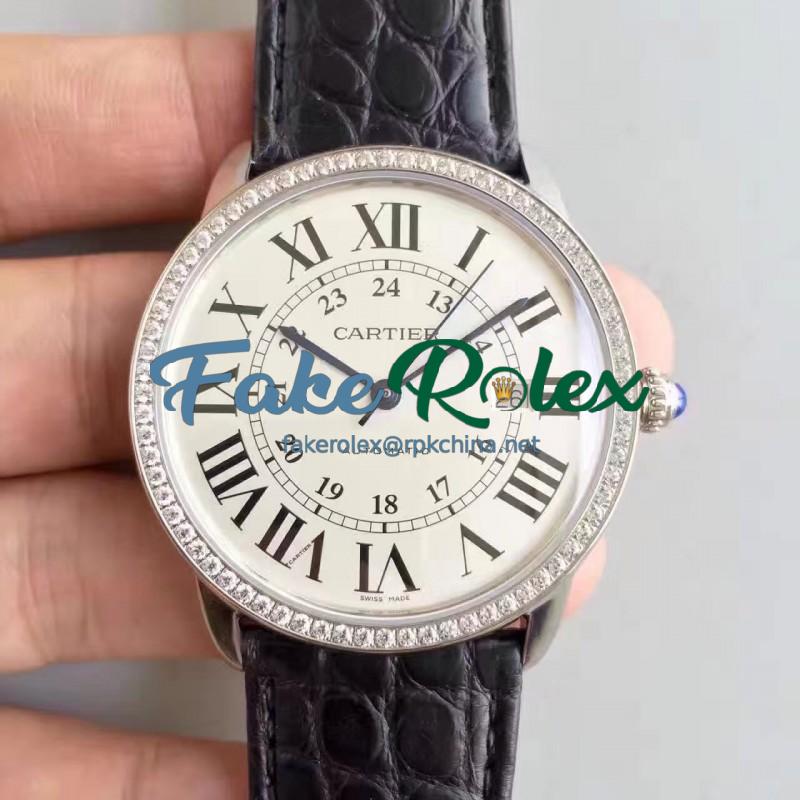 Replica Ronde Solo De Cartier W6701010 42MM TW Stainless Steel & Diamonds White Dial Swiss 2892