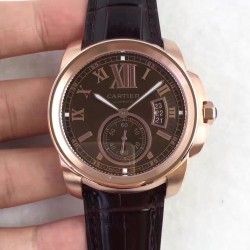 Replica Calibre De Cartier W7100040 42MM TF Rose Gold Chocolate Dial Swiss 1904MC