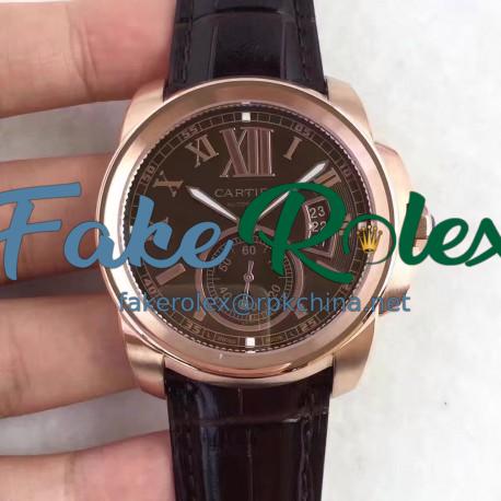 Replica Calibre De Cartier W7100040 42MM TF Rose Gold Chocolate Dial Swiss 1904MC