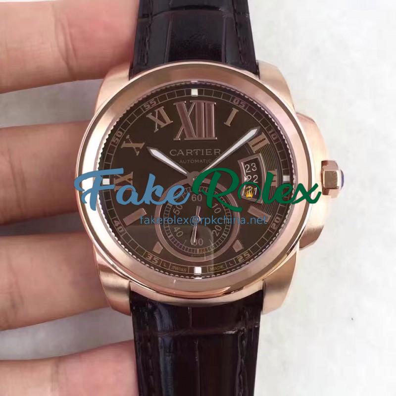 Replica Calibre De Cartier W7100040 42MM TF Rose Gold Chocolate Dial Swiss 1904MC