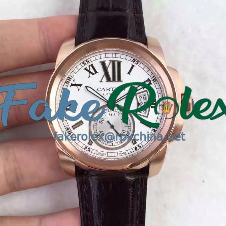 Replica Calibre De Cartier W7100009 42MM TF Rose Gold White Dial Swiss 1904MC