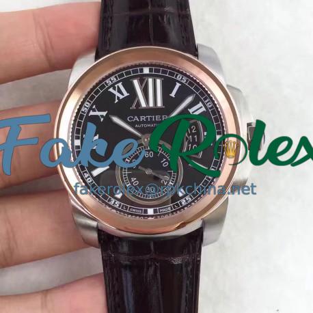 Replica Calibre De Cartier W7100039 42MM TF Stainless Steel & Rose Gold Black Dial Swiss 1904MC