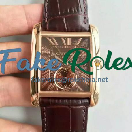 Replica Cartier Tank MC WGTA0014 JF Rose Gold Brown Dial Swiss 1904MC