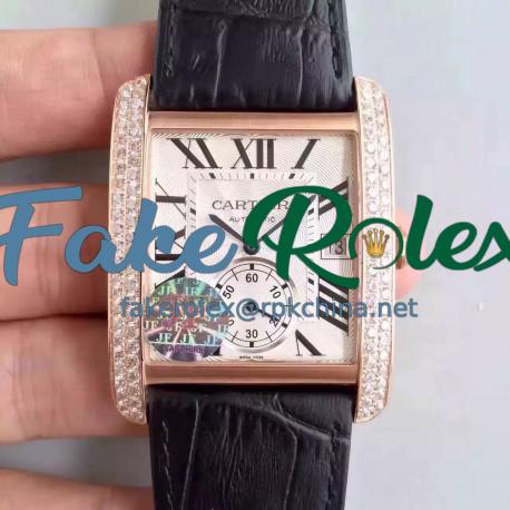 Replica Cartier Tank MC WGTA0014 JF Rose Gold & Diamonds White & Black Dial Swiss 1904MC