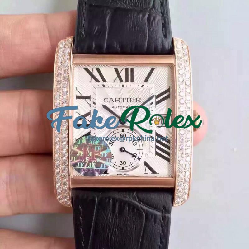 Replica Cartier Tank MC WGTA0014 JF Rose Gold & Diamonds White & Black Dial Swiss 1904MC