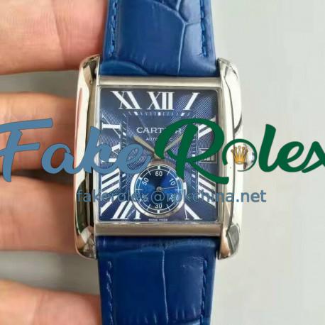 Replica Cartier Tank MC WSTA0010 JF Stainless Steel Blue Dial Swiss 1904MC