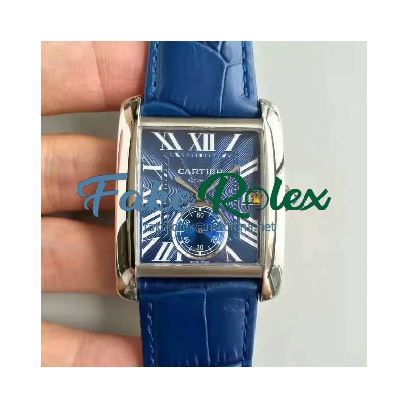 Replica Cartier Tank MC WSTA0010 JF Stainless Steel Blue Dial Swiss 1904MC