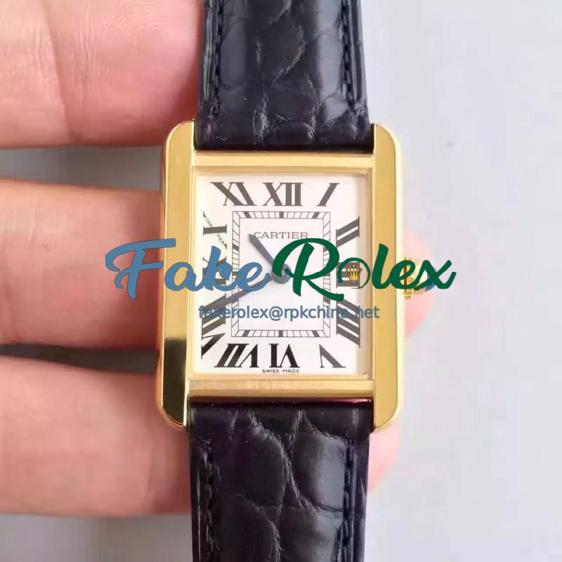 Replica Cartier Tank Solo Ladies W5200024 24MM x 31MM TW Yellow Gold White Dial Swiss Quartz