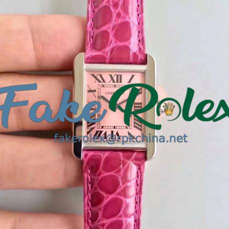 Replica Cartier Tank Solo Ladies W5200000 24MM x 31MM TW Stainless Steel  Pink Dial Swiss Quartz