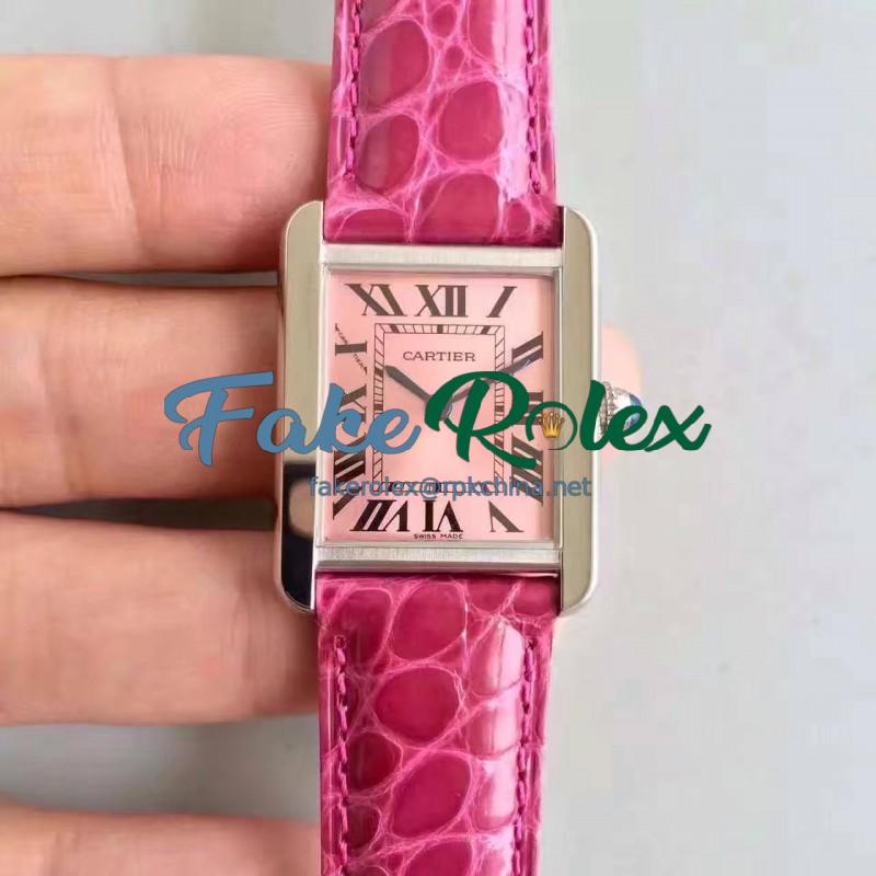 Replica Cartier Tank Solo Ladies W5200000 24MM x 31MM TW Stainless Steel  Pink Dial Swiss Quartz