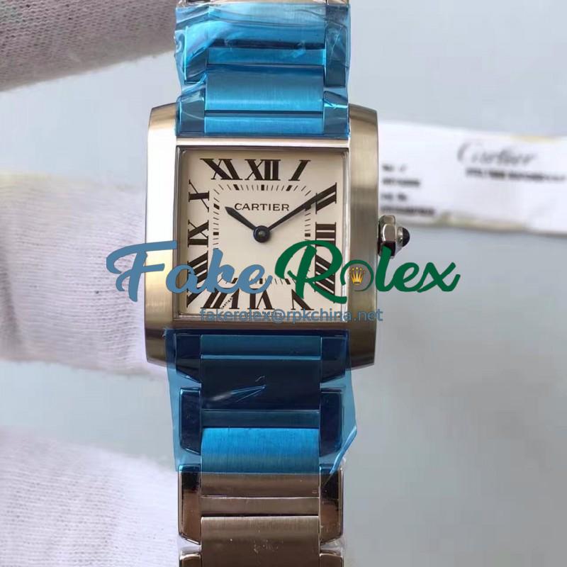 Replica Cartier Tank Francaise Ladies WSTA0005 25MM x 30MM TW Stainless Steel White Dial Swiss Quartz