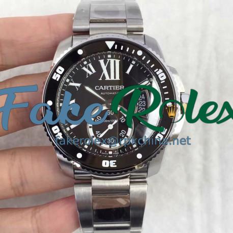 Replica Calibre De Cartier Diver W7100057 42MM TF Stainless Steel Black Dial M9015