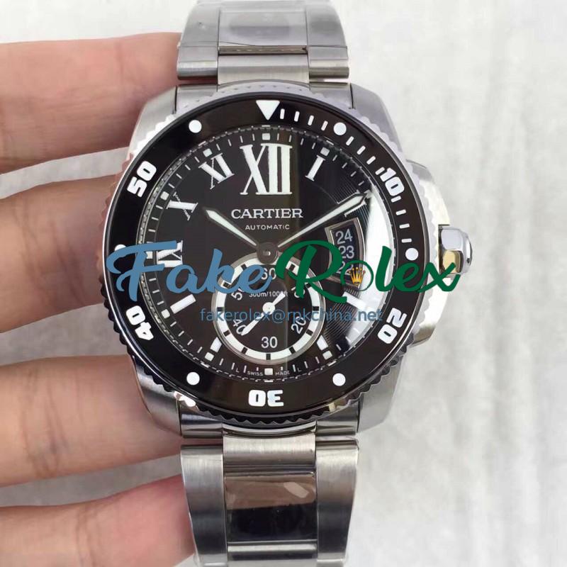 Replica Calibre De Cartier Diver W7100057 42MM TF Stainless Steel Black Dial M9015