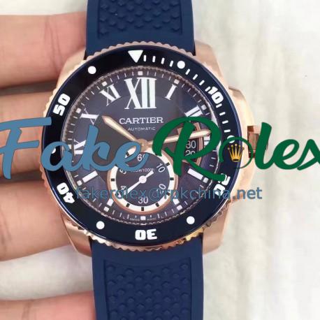 Replica Calibre De Cartier Diver WGCA0010 42MM TF Rose Gold Blue Dial M9015