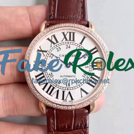 Replica Ronde Luis Cartier WR000651 36MM UT Rose Gold & Diamonds White Dial Swiss 430MC