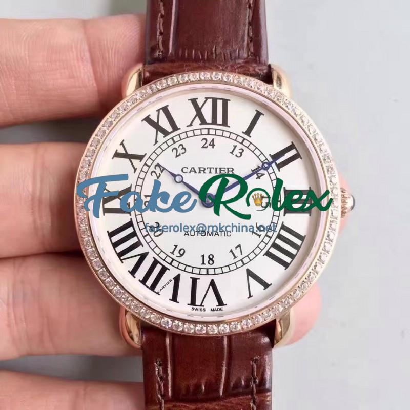 Replica Ronde Luis Cartier WR000651 36MM UT Rose Gold & Diamonds White Dial Swiss 430MC