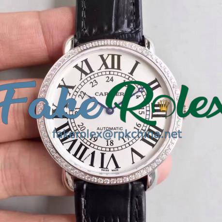 Replica Ronde Luis Cartier WR000551 36MM UT Stainless Steel & Diamonds White Dial Swiss 430MC