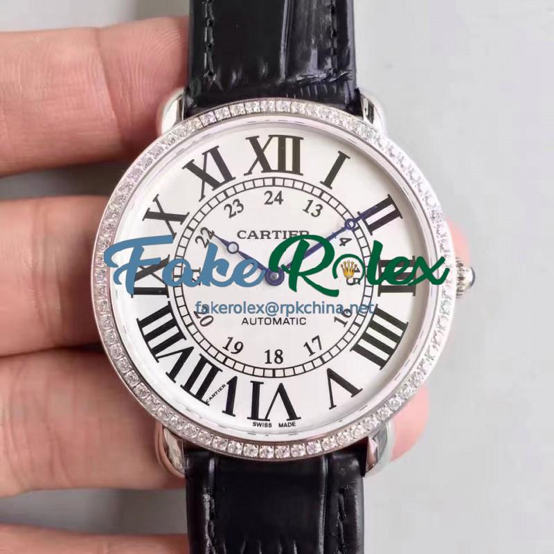 Replica Ronde Luis Cartier WR000551 36MM UT Stainless Steel & Diamonds White Dial Swiss 430MC