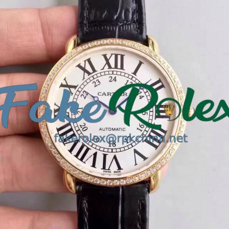 Replica Ronde Luis Cartier WR000451 36MM UT Yellow Gold & Diamonds White Dial Swiss 430MC