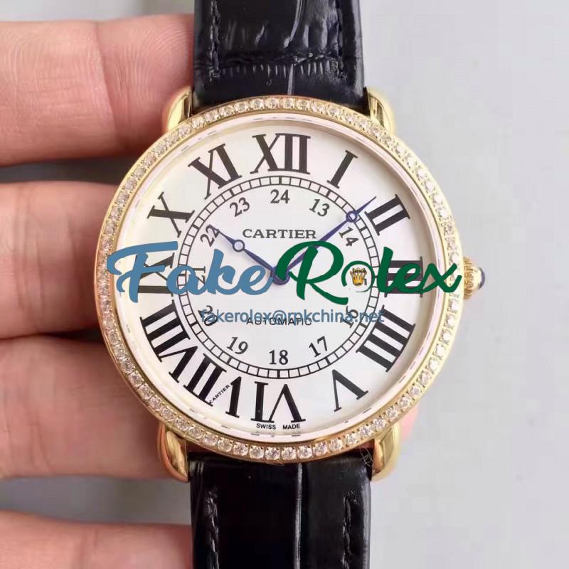 Replica Ronde Luis Cartier WR000451 36MM UT Yellow Gold & Diamonds White Dial Swiss 430MC