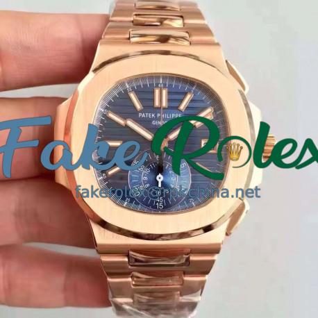 Replica Patek Philippe Nautilus Chronograph 5980R JF Rose Gold Blue Dial Swiss CH28-520C