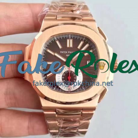 Replica Patek Philippe Nautilus Chronograph 5980R JF Rose Gold Brown Dial Swiss CH28-520C