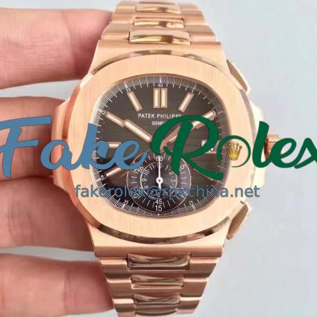 Replica Patek Philippe Nautilus Chronograph 5980R JF Rose Gold Black Dial Swiss CH28-520C