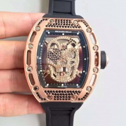 Replica Richard Mille RM052 SF Rose Gold & Black Diamond Diamond Skull Dial M6T51