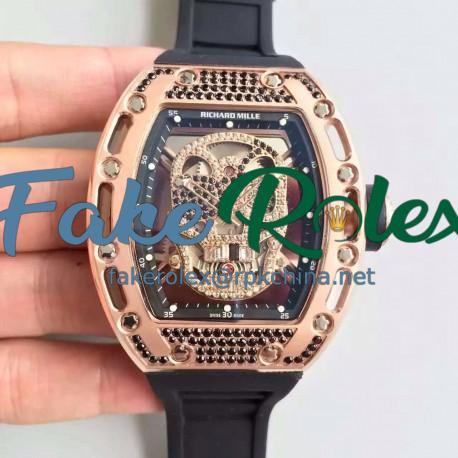 Replica Richard Mille RM052 SF Rose Gold & Black Diamond Diamond Skull Dial M6T51