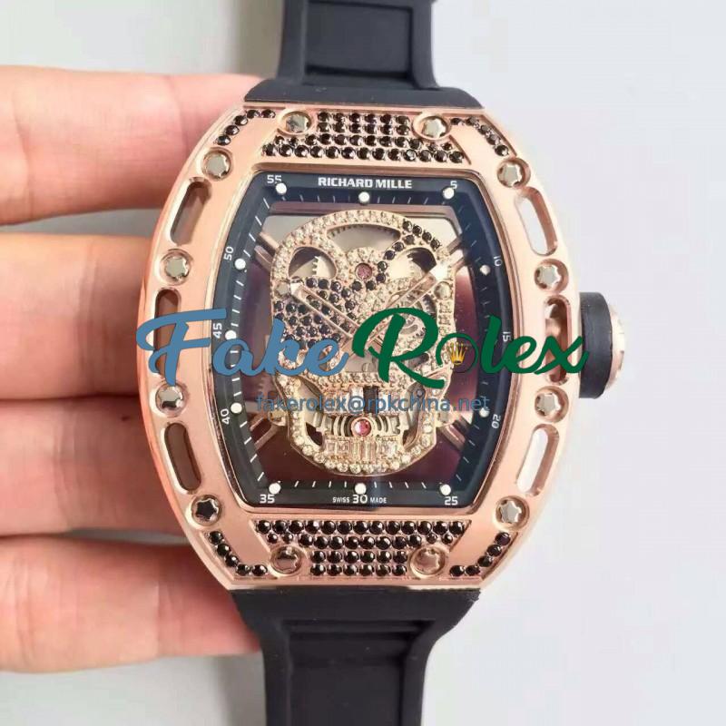 Replica Richard Mille RM052 SF Rose Gold & Black Diamond Diamond Skull Dial M6T51