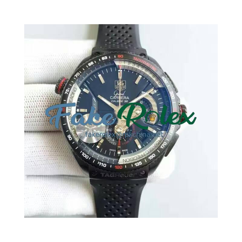 Replica Tag Heuer Grand Carrera Calibre 36 RS Chronograph CAV5185.FT6020 V6 PVD Black Dial Swiss 7750