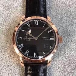 Replica Glashutte Senator Panorama Date Moon Phase 100-04-32-15-04 GF Rose Gold Black Dial Swiss 100-04