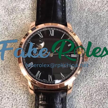 Replica Glashutte Senator Panorama Date Moon Phase 100-04-32-15-04 GF Rose Gold Black Dial Swiss 100-04