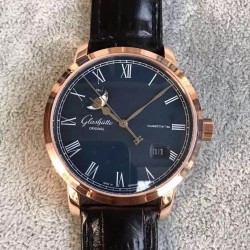 Replica Glashutte Senator Panorama Date Moon Phase 100-04-32-15-04 GF Rose Gold Blue Dial Swiss 100-04