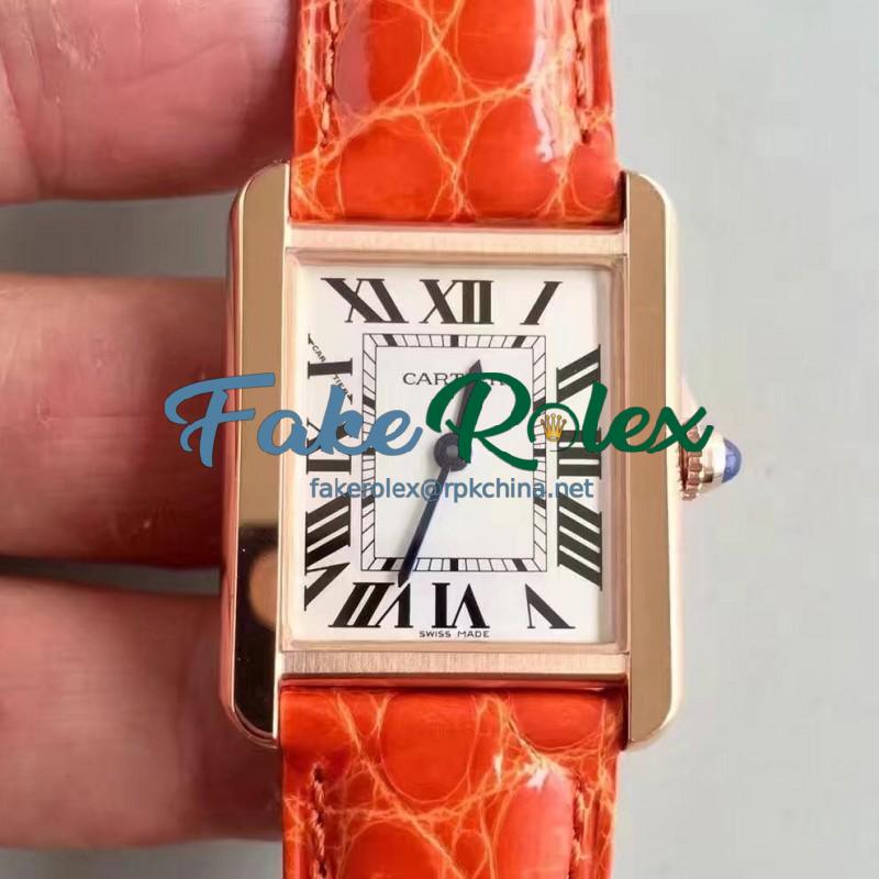 Replica Cartier Tank Solo Ladies W5200003 27MM x 34MM TW Rose Gold White Dial Swiss Quartz