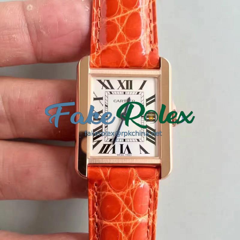 Replica Cartier Tank Solo Ladies W5200005 24MM x 31MM TW Rose Gold White Dial Swiss Quartz