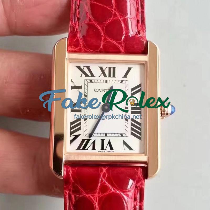 Replica Cartier Tank Solo Ladies W5200003 27MM x 34MM TW Rose Gold White Dial Swiss Quartz