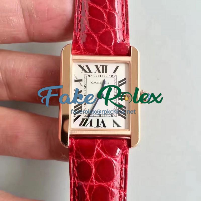 Replica Cartier Tank Solo Ladies W5200005 24MM x 31MM TW Rose Gold White Dial Swiss Quartz