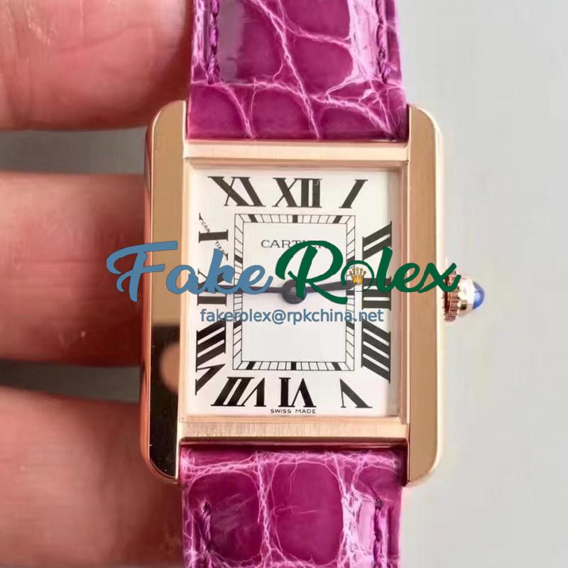 Replica Cartier Tank Solo Ladies W5200003 27MM x 34MM TW Rose Gold White Dial Swiss Quartz