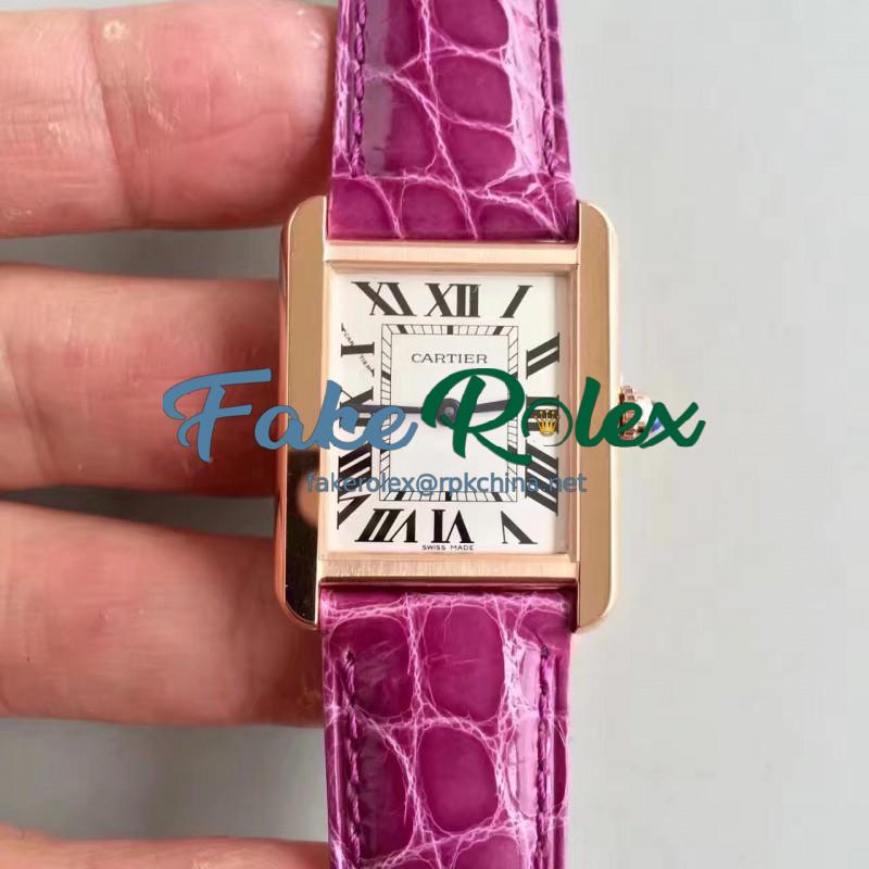 Replica Cartier Tank Solo Ladies W5200005 24MM x 31MM TW Rose Gold White Dial Swiss Quartz