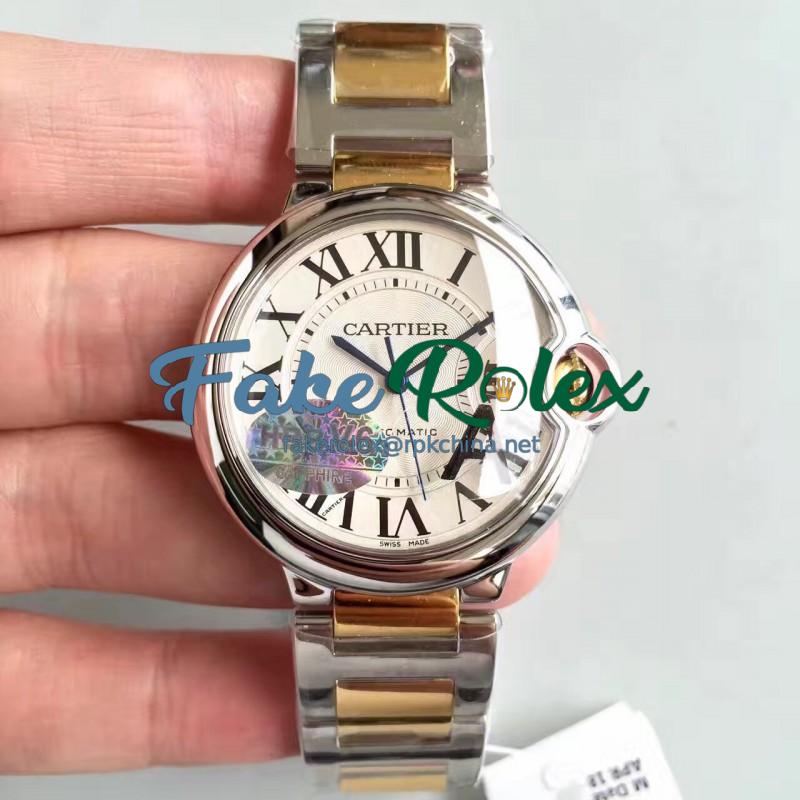 Replica Ballon Bleu De Cartier Ladies W6920047 36MM V6 Stainless Steel & Yellow Gold Silver Dial M9015