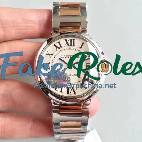 Replica Ballon Bleu De Cartier Ladies W6920033 36MM V6 Stainless Steel & Rose Gold Silver Dial M9015